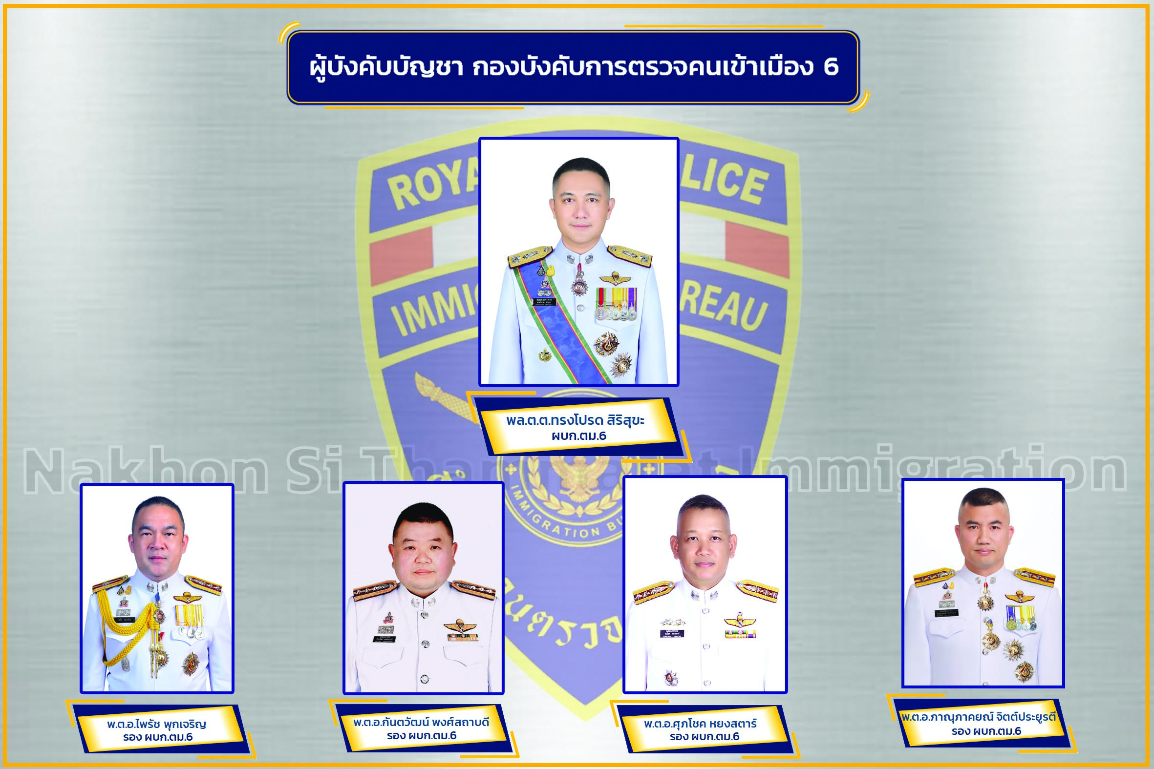 ผู้บังคับบัญชา บก.ตม.6 – ตรวจคนเข้าเมืองจังหวัดนครศรีธรรมราช บก.ตม.6 สตม.